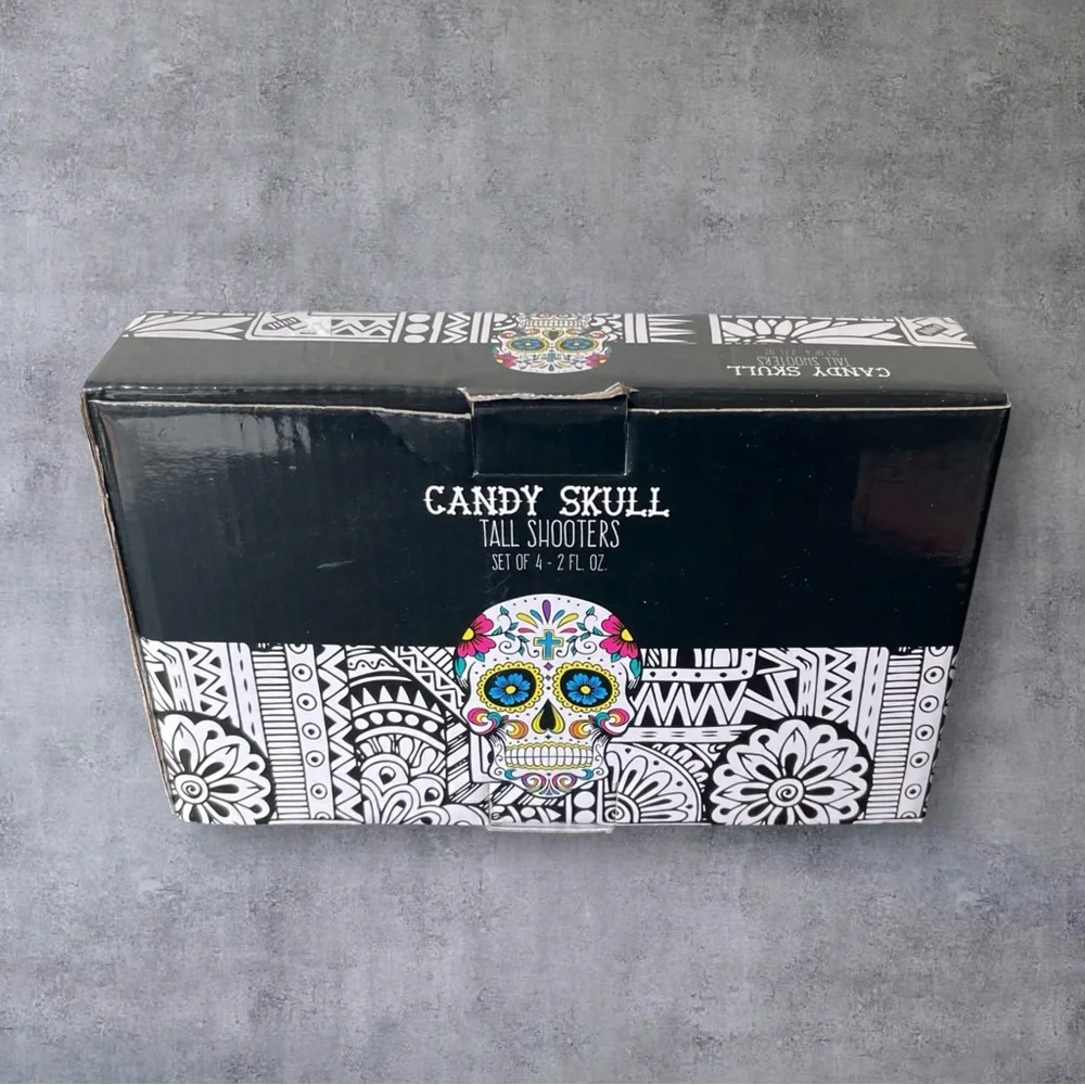 Candy Skull Tall Shooters Set of 4 Day of the Dead 4” Tall 2 Fl. oz.